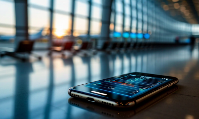 Smartphone displaying network connection screen at airport