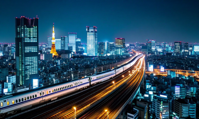 Tokyo cityscape with mobile data connectivity overlay